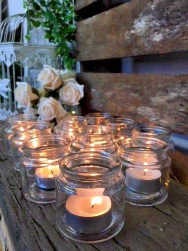 زفاف - Set Of 12 Tea Light Holders Candle Jar Pots Clear Glass Vintage Wedding Centrepiece Venue Decororation