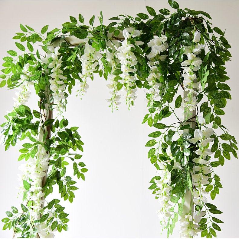 Hochzeit - Wisteria Flowers Garland · 95in Long in White/Purple, Wedding Arch/Arbour/Archway/Chuppah Flower Hanging Decorations, Artificial Wisterias