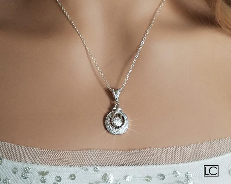 Mariage - Cubic Zirconia Bridal Necklace, Micro Pave CZ Silver Necklace, Wedding Bridal Crystal Necklace, Bridal Jewelry, Wedding jewelry, CZ Pendant