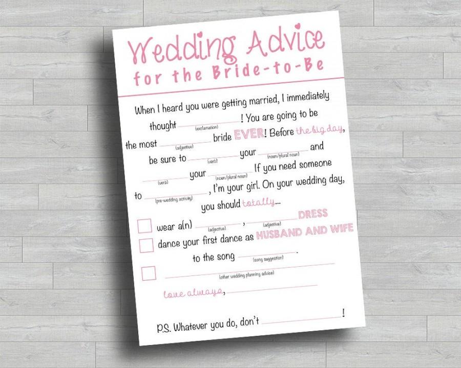 زفاف - Bridal Shower Game - Advice for the Bride - Mad Libs - Advice for the Bride and Groom - Activity - Bridal Shower Ideas - Wedding Shower