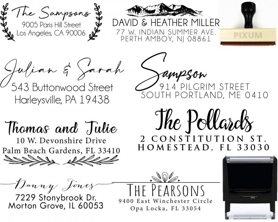 Mariage - Personalized Address Stamp Self Ink 3 Line Self Inking Modern Business Family or Wedding Stamper Custom Stamps Housewarming Gift