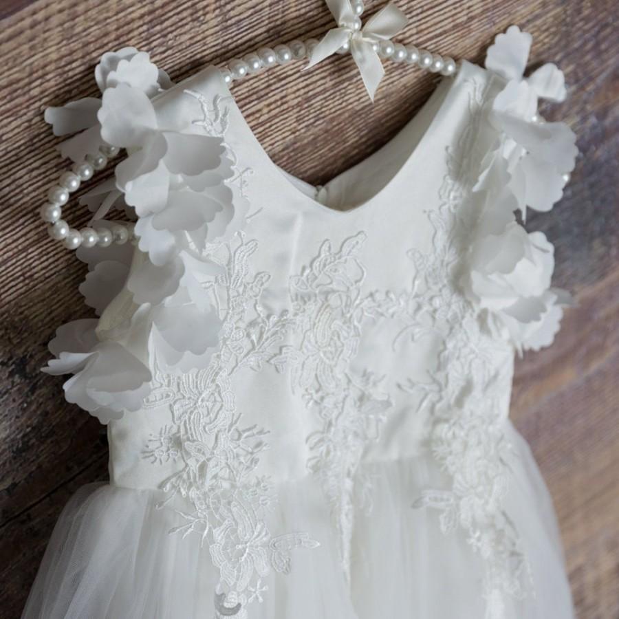 Mariage - White Lace First Communion Dress, Rustic Bohemian Flower Girl Dresses, Beach Flower Girl Dress