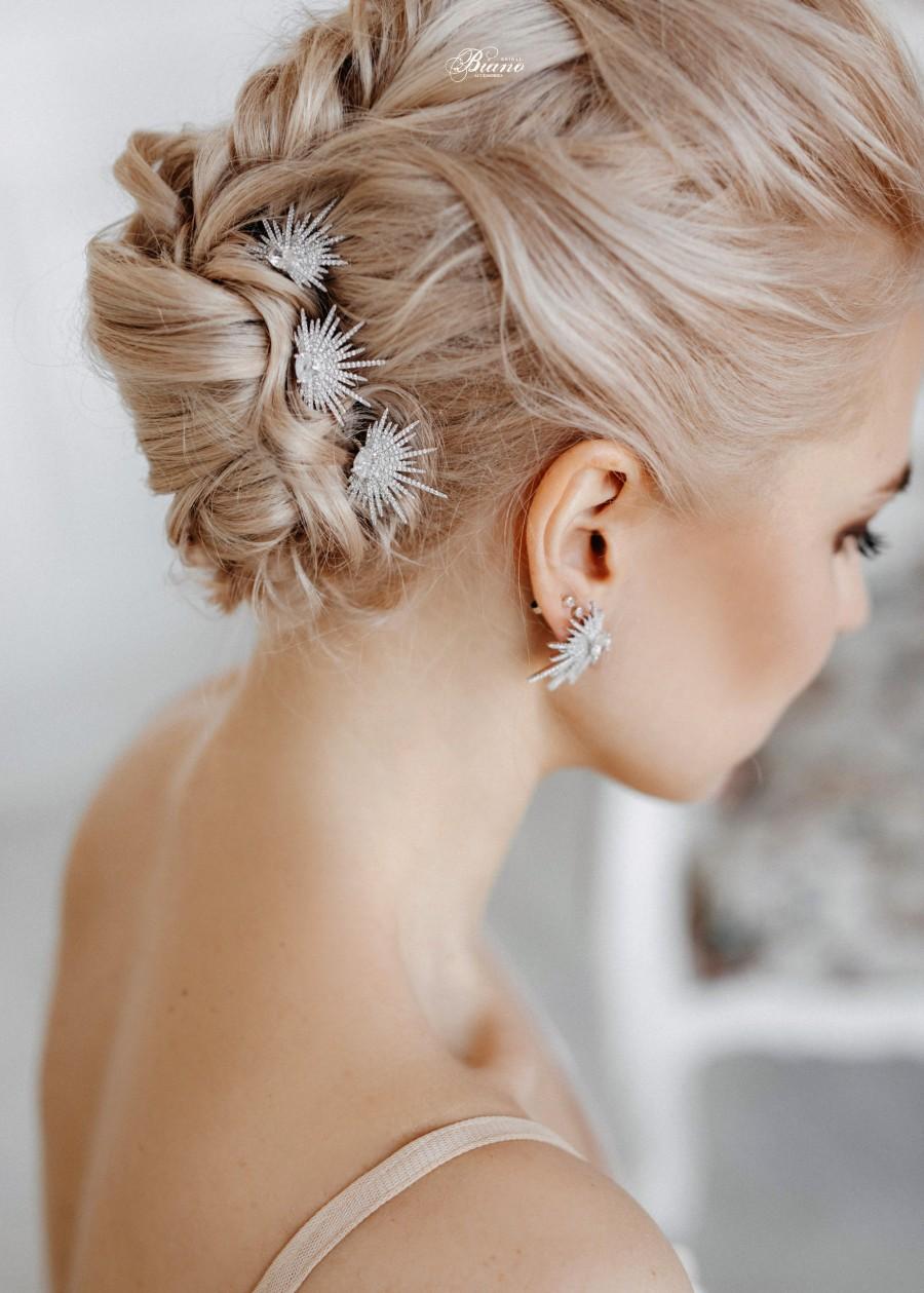 زفاف - Celestial hair accessory Star hair pins Wedding hair clip crystal Starburst hair pins Star headpiece Bridesmaid pins Ready to ship! -Rue