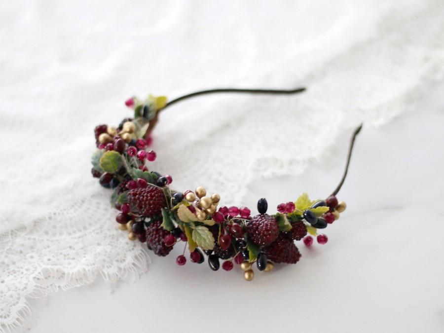 زفاف - Flower headband with raspberries, forest flower crown, woodland floral crown, rustic flower headband, boho flower crown, flower hairband