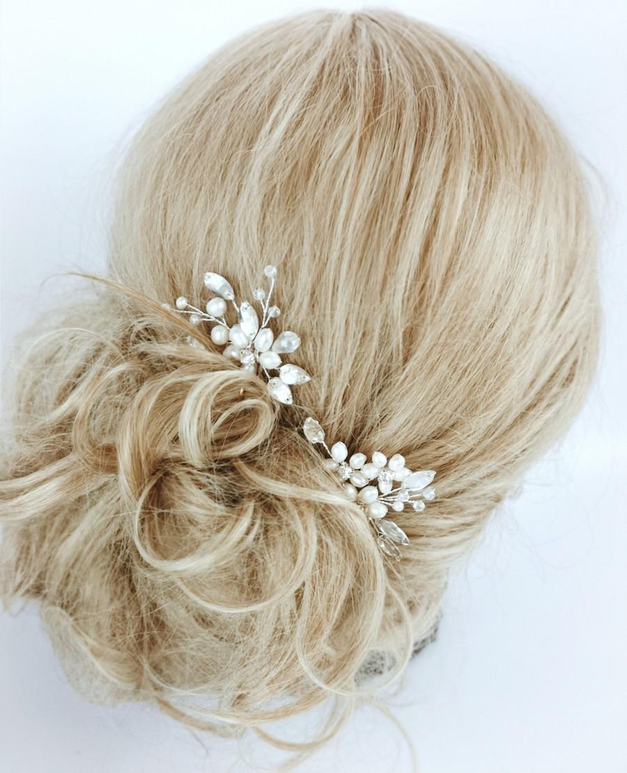 Wedding - Wedding Hair Pins Set of 2, Bridal Hair Pins, Hair Accessories, Freshwater Pearls Crystal Hair Pins, Bridal hair piece, hair clip pearl