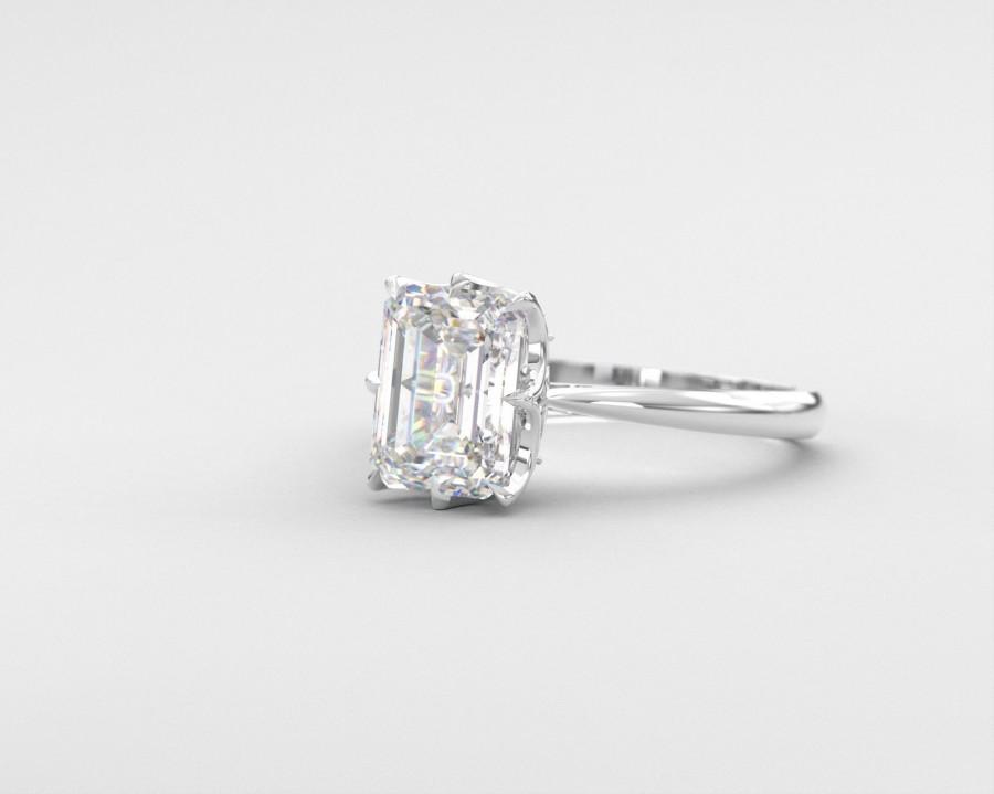 Mariage - Moissanite engagement ring, Emerald cut 2.5ct moissanite Solitaire engagement ring, diamonds, 14K 18K white gold  C&C  Forever one NEO