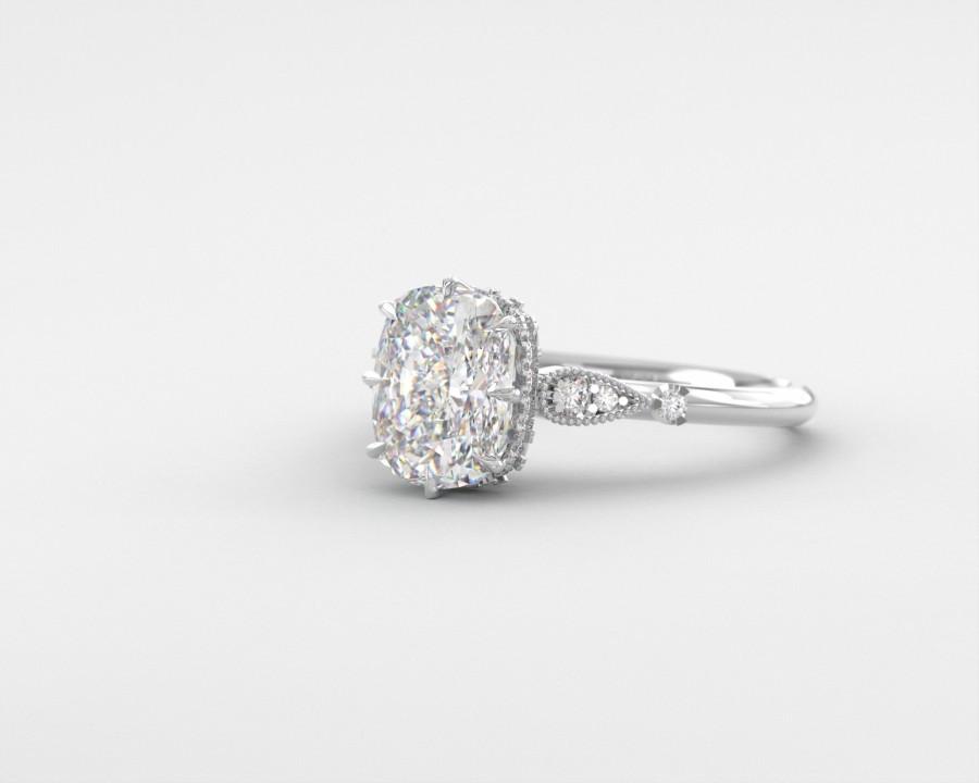 Свадьба - Moissanite engagement ring - Elongated Cushion 2.5ct moissanite ring - dainty antique ring -diamond ring -14k 18k white gold