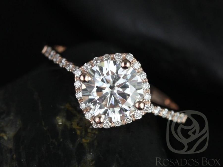 Hochzeit - 1.25ct Kitana 7mm 14kt White Gold Forever One Moissanite Diamonds Dainty Thin Pave Kite Cushion Halo Engagement Ring,Rosados Box 