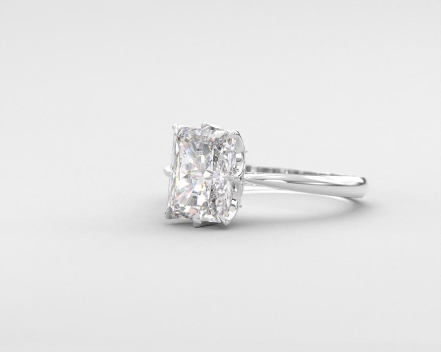 زفاف - Moissanite engagement ring, Radiant cut 2.5ct moissanite solitaire engagement ring diamonds 14k 18k  white gold C&C  Forever one NEO