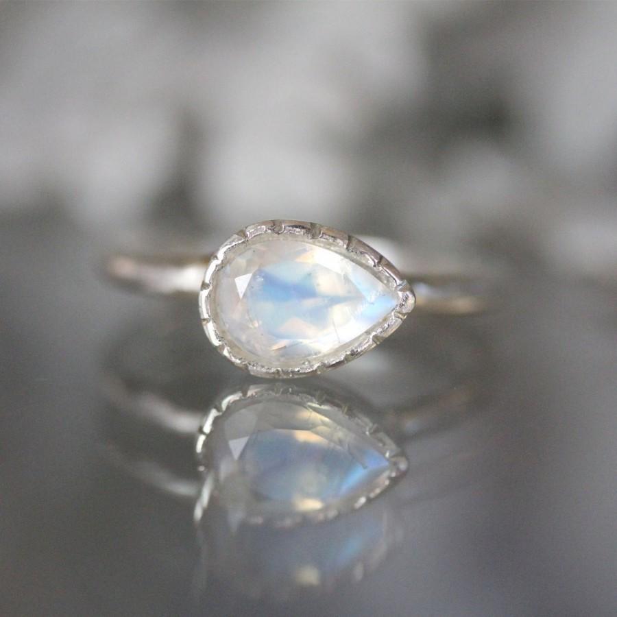 Hochzeit - Sideswept Rainbow Moonstone Sterling Silver Ring, Gemstone Ring, Milgrain Details Inspired, Teardrop Shape Ring - Custom Made For You
