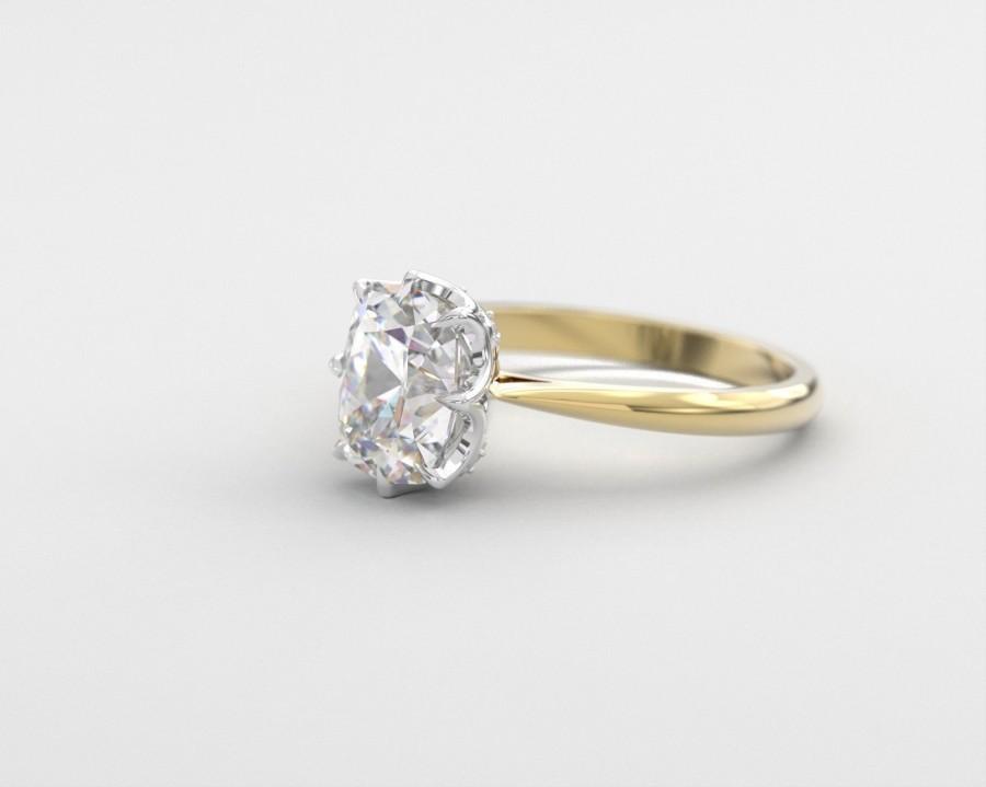 Свадьба - Moissanite engagement ring, old mine cut elongated cushion 2.5ct moissanite solitaire engagement ring, diamonds,  14k 18k white yellow gold