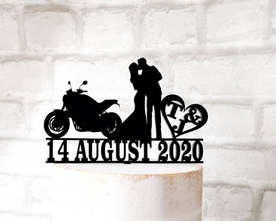 زفاف - Motorbike Wedding Cake Topper Bride and Groom Silhouette Personalised