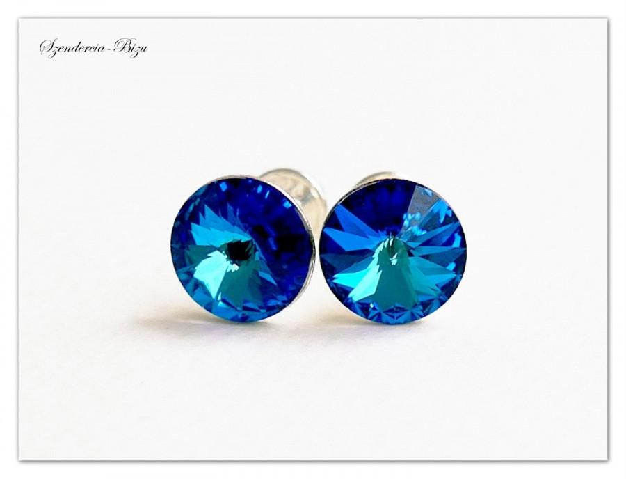 Свадьба - Silver stud earrings Swarovski Rivoli Bermuda Blue studs multicolor ear studs Crystal studs oval ear studs turquoise jewelry gift for her
