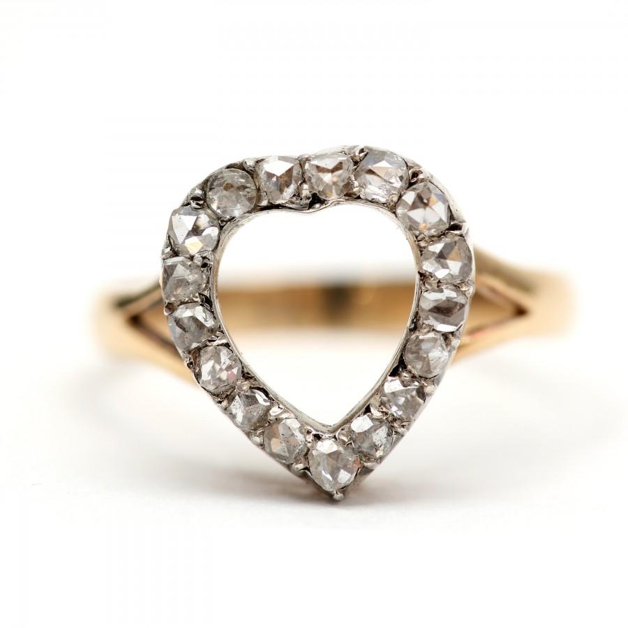 زفاف - SOLD TO S*** 18k Rose Cut Diamond Open Heart Ring