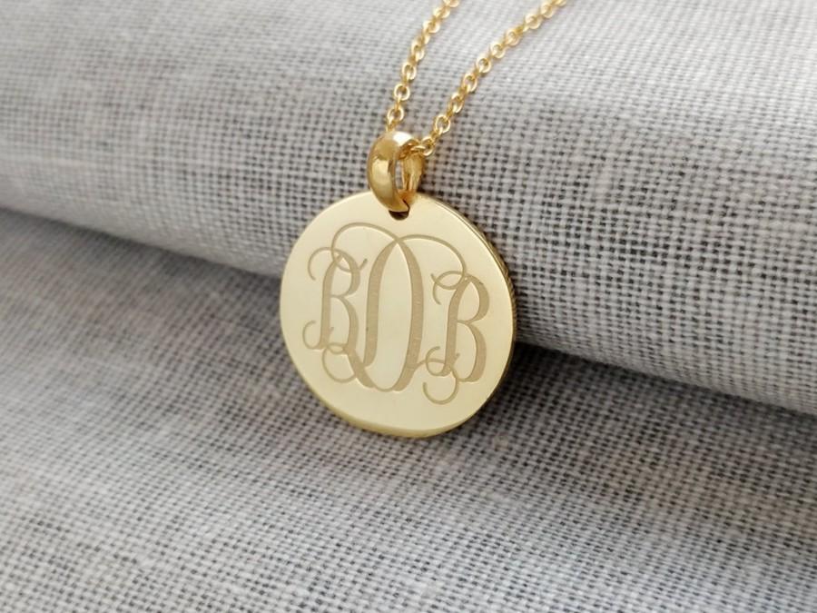 Mariage - 3 Initials Monogram Necklace Gold, Monogram Children Initials Necklace,Engraved Disc Pendant,Initial Disk Necklace,Celebrity Circle Necklace