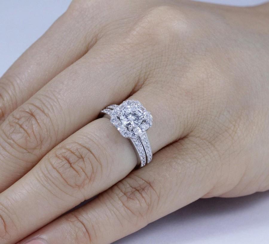 Mariage - 925 Sterling Silver CZ Stone Diamond Simulant Wedding Band Engagement Ring Bridal Wedding Rings Set For Women Size 3-12 Ss059