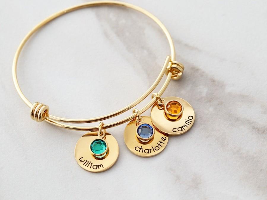 Mariage - Birthstone Bracelet / Birthstone Charm Bracelet / Names Bracelet / Birthstone Bangle / Dangling Charms / Personalized Gift / curved 16 SSD