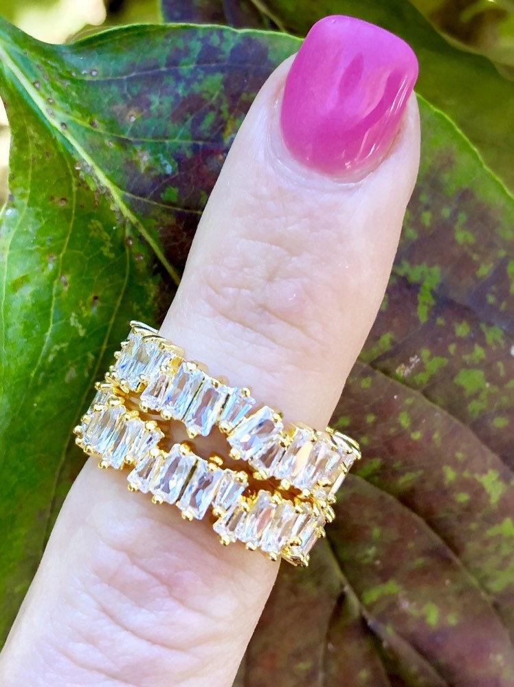 زفاف - Crystal Ring Gold Rings For Women Dainty Ring Gemstone Delicate Ring Statement Ring Baguette Gift Minimalist Ring Wedding Band Anniversary