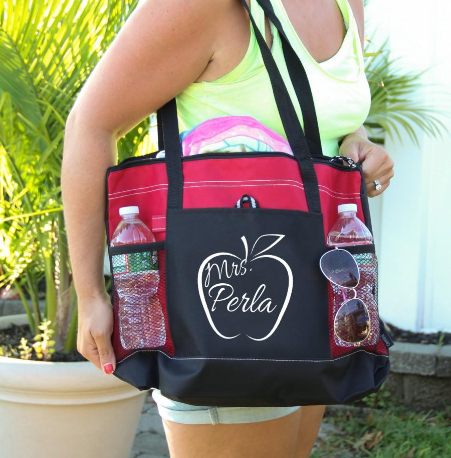 زفاف - Teacher Bag, Bag with name, personalized with Name, Heavy tote bag, zippered, Heavy canvas, Carryall, Personalized Bag