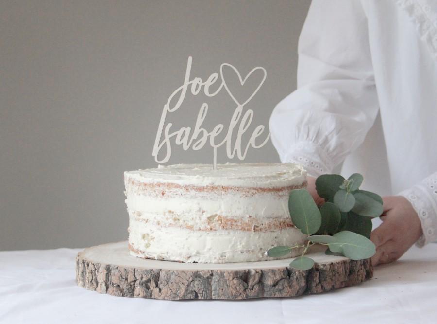زفاف - Wedding Cake Topper With Heart And First Names, Heart Topper, Love Heart Wedding Topper, Wooden Cake Topper, Gold Wedding Cake Topper, Gift