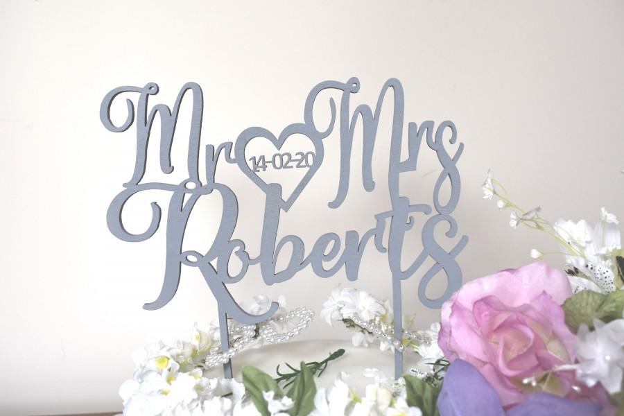 Свадьба - Wedding cake topper personalised. Mr & Mrs dated caligraphy cake topper. Gold,silver and natural wood cake topper.