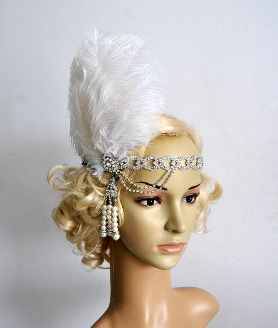 Hochzeit - The Great Gatsby 20's rhinestone pearls 20's flapper Headpiece headband, Bridal Headband, Crystal Ribbon Headband