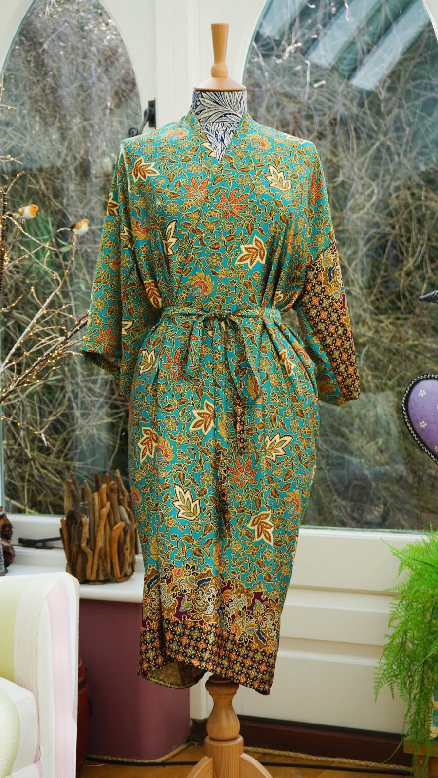 زفاف - Green Silk Kimono Robe, mothers day, Dressing gown, Vintage kimono, Bridesmaid robes, Boho kimono, Bridal Robe, Gifts for her, Mango Moon