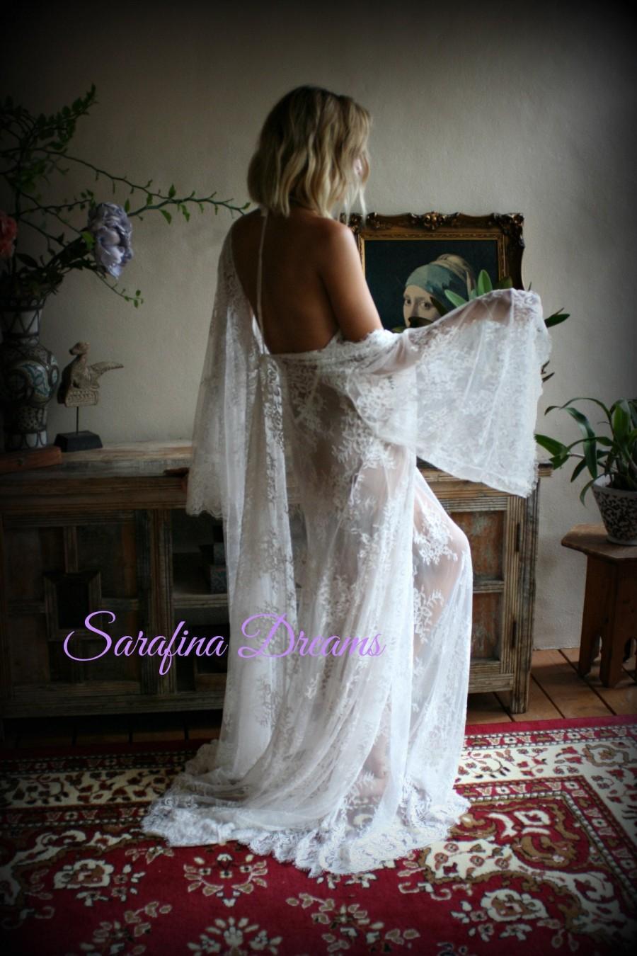 Hochzeit - Bridal Lace Wedding Robe Bridal Lingerie Wedding Sleepwear Off White Lace Lingerie Bridal Robe Honeymoon Lingerie