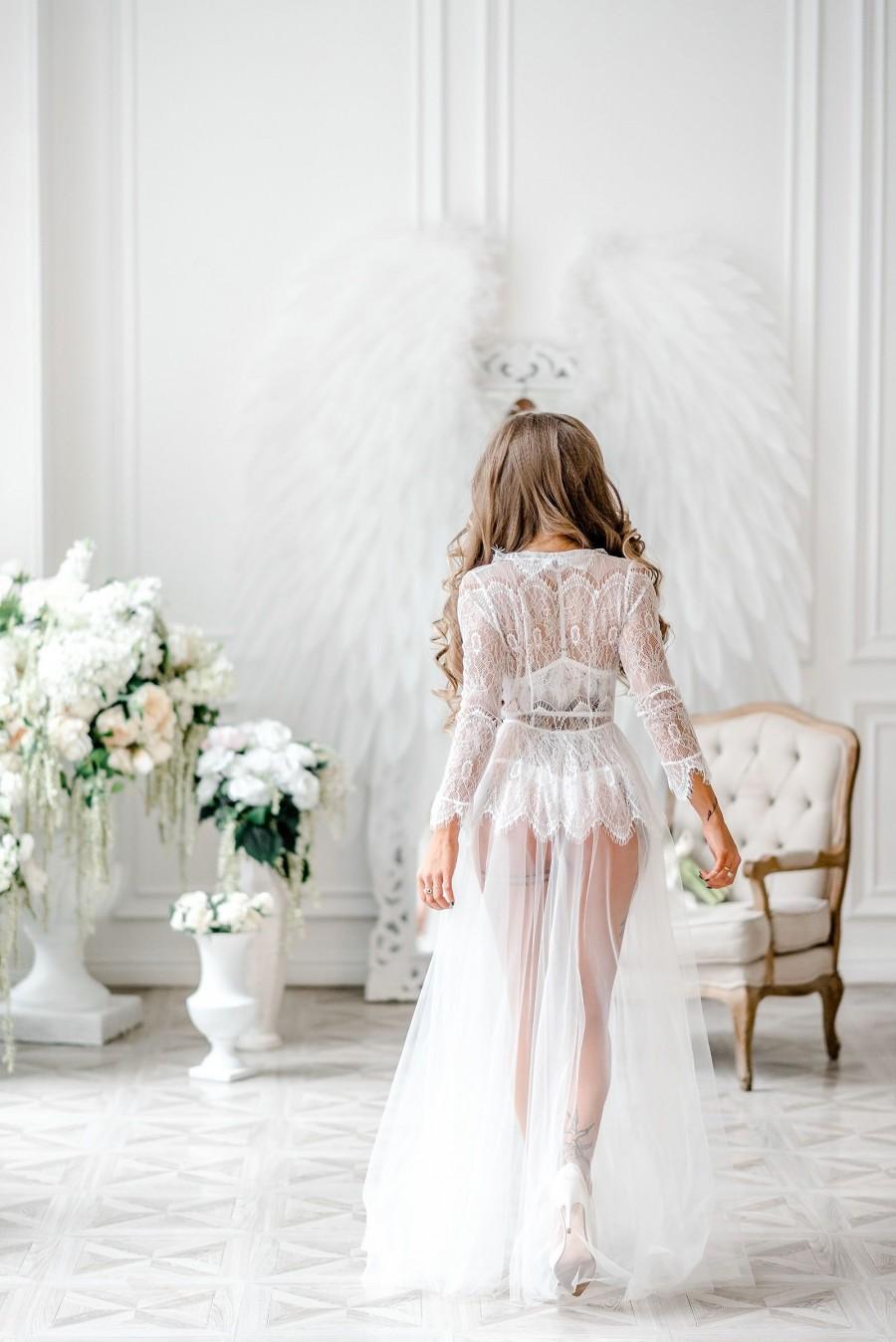 Hochzeit - Boudoir dress, bridal robe, wedding robe lace,womens robe, getting ready robe, bridal lingerie, womens robe, honeymoon lingerie