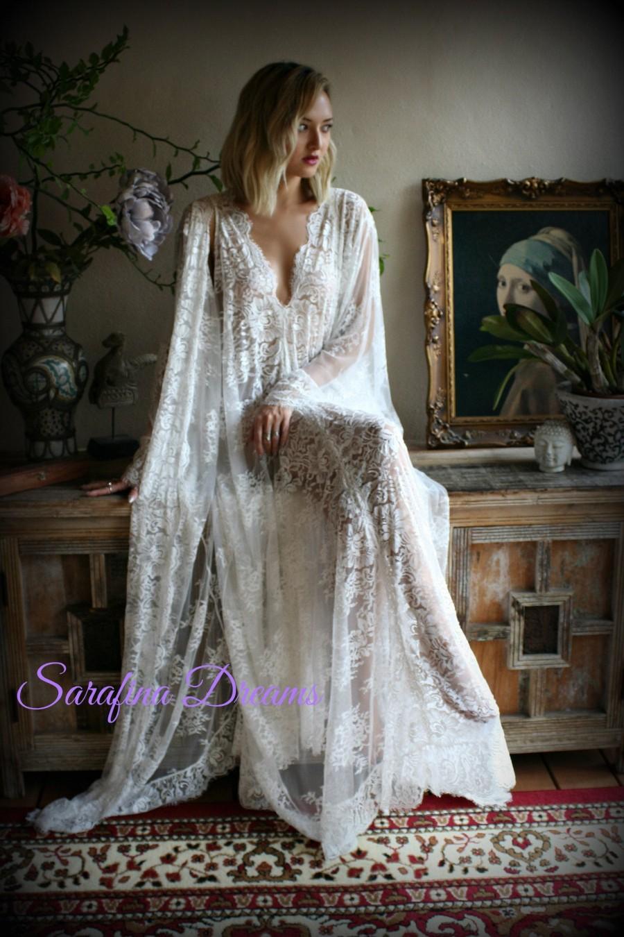 Wedding - Bridal Lace Wedding Robe Bridal Lingerie Wedding Sleepwear Off White Lace Lingerie Bridal Robe Honeymoon Lingerie