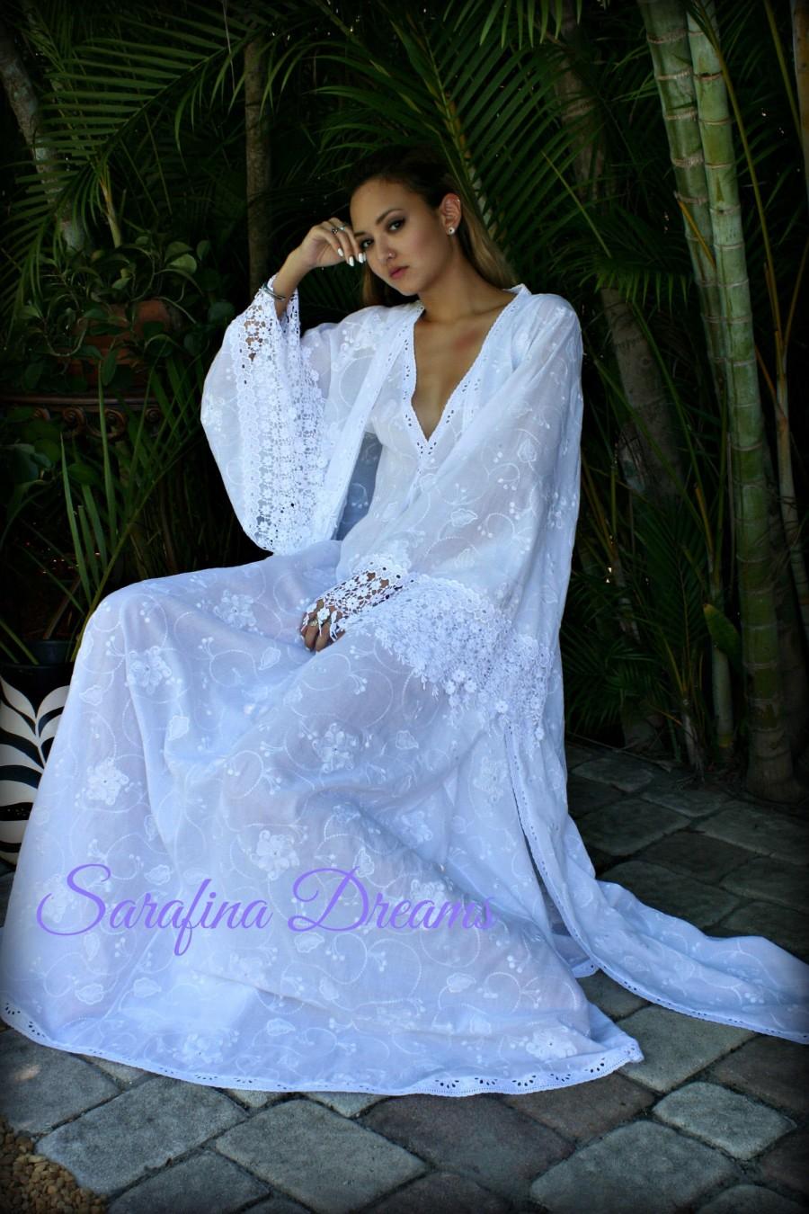 Hochzeit - 100% Cotton Embroidered Robe Bridal Lingerie Wedding White Robe White Sleepwear White Lingerie Cotton Sleepwear Cotton Lingerie