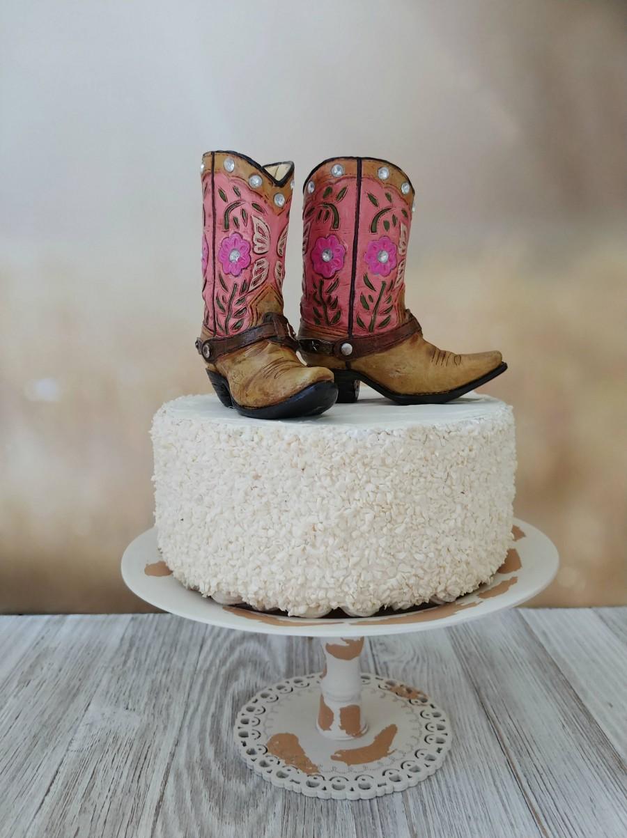 Mariage - pink cowgirl boot cake topper birthday cake topper bride to be bridal shower baby shower western birthday party girls country birthday small