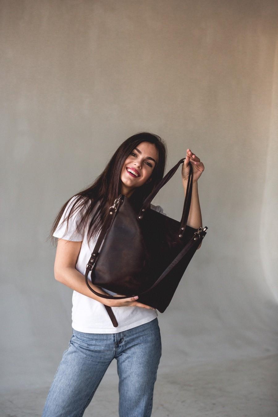 زفاف - Leather Tote Bag • Personalized Tote with Zipper • Monogram Bag Purse • Leather Purse Zipper • Leather Goods Tote • Brown Leather Tote Bag