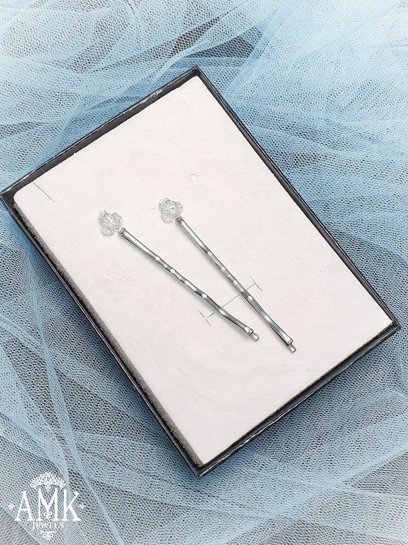 Свадьба - Set of bridal hair pins, clear crystals hair piece
