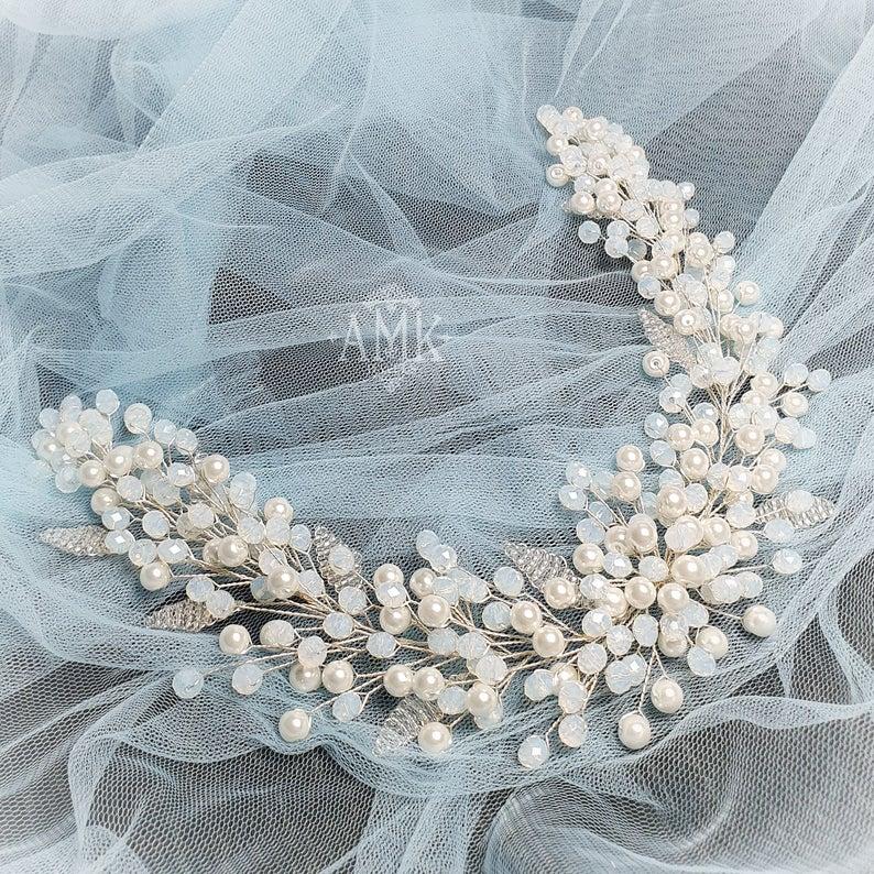 Wedding - Opal blue hair wreath, opal bridal crown
