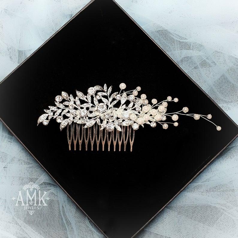 زفاف - Pearl bridal comb, crystal wedding comb