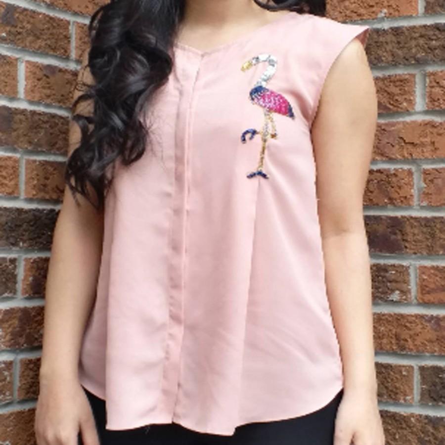 Mariage - Women Sleeveless Embroidered Pink Top