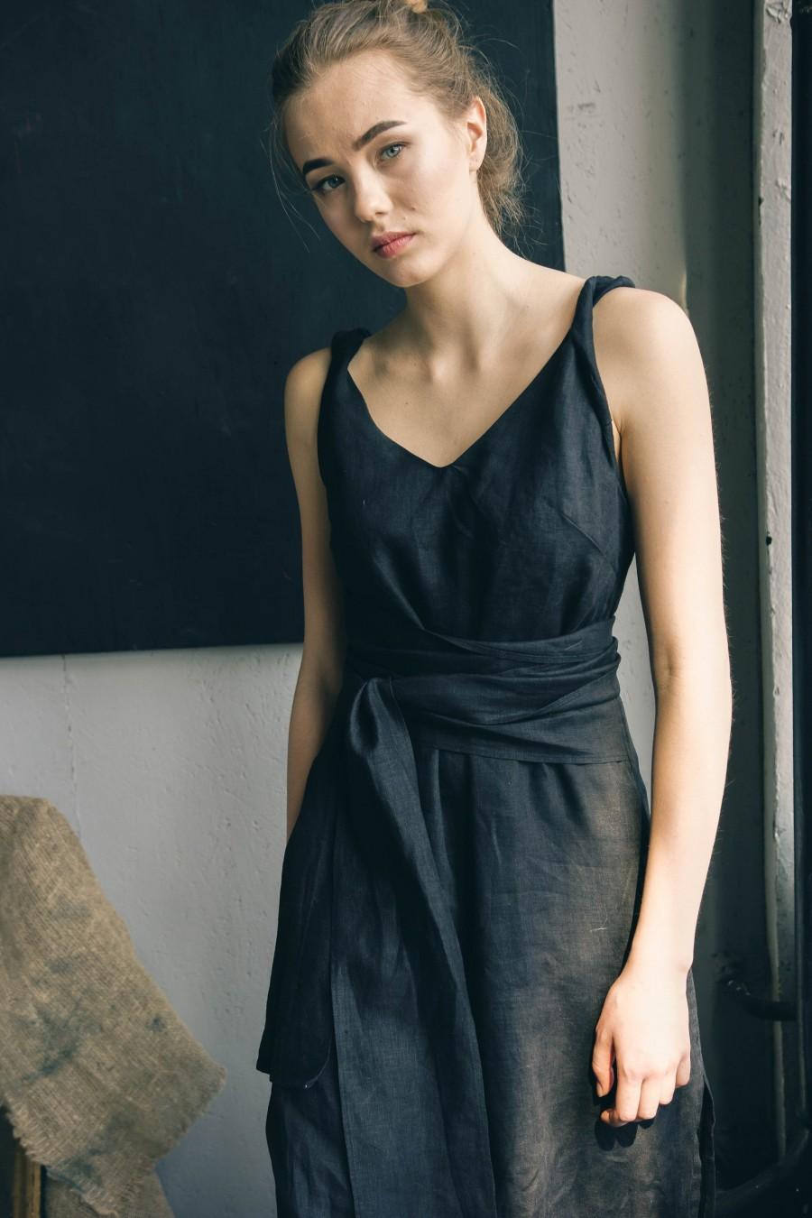 زفاف - BLACK LINEN DRESS, Linen Tunic Dress, Linen Dress With Pockets