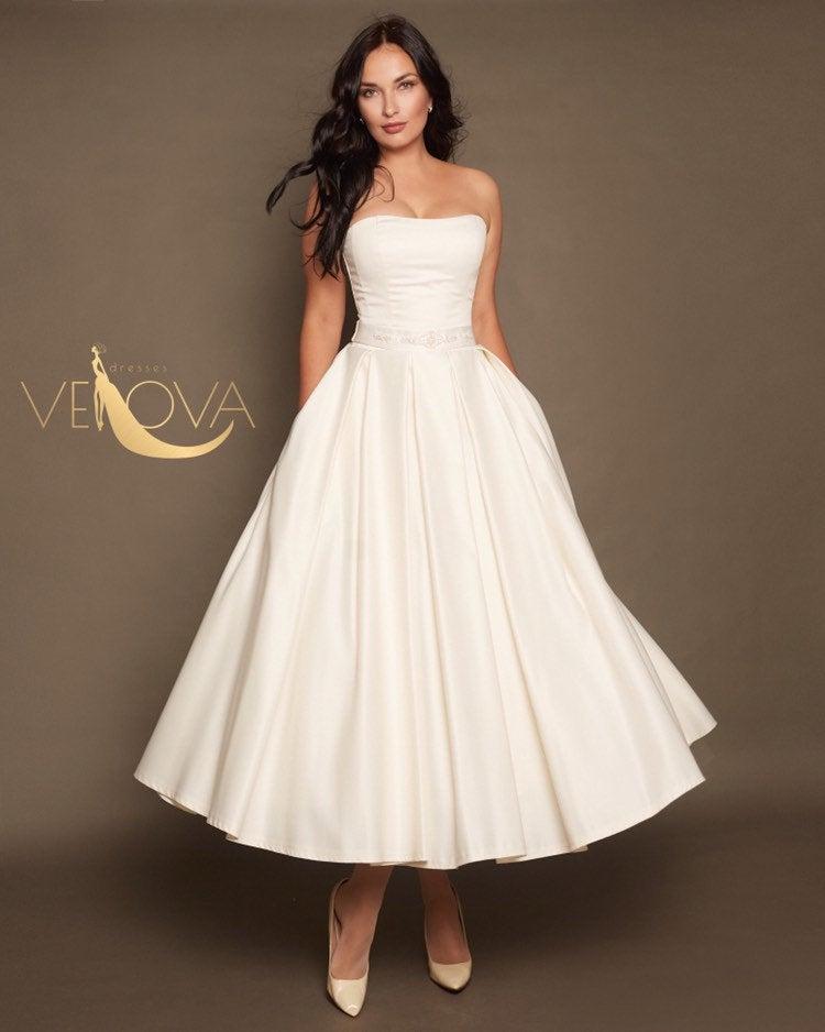 زفاف - Tea Length Wedding Dress, Short Wedding Dress Plus Size