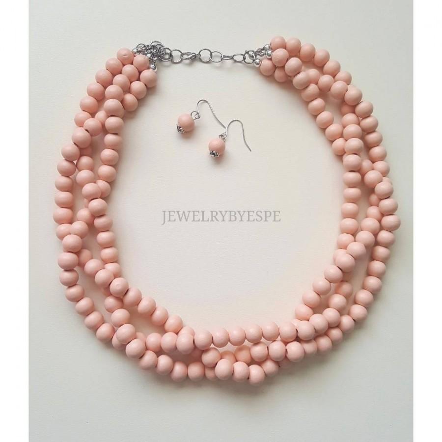 Wedding - Pale Pink Braid Necklace Blush Pink Necklace Statement Necklace Multi Strand Necklaces for Women Chunky Necklace Nude Pink Gifts for women