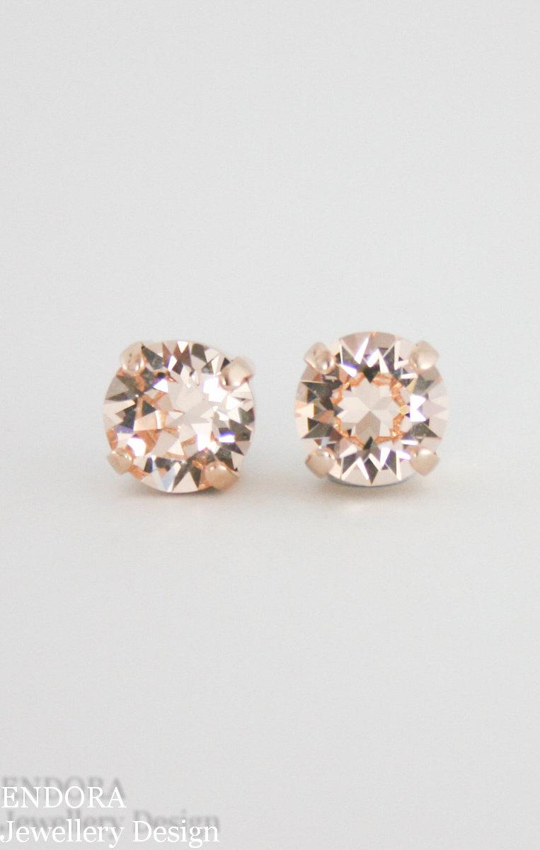 زفاف - rose gold earrings,silk crystal earrings,peach earrings,light peach rose gold earrings,rose gold stud earrings,crystal earrings,crystal stud