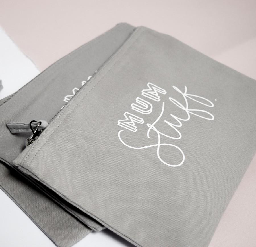 Wedding - Mum Stuff - Storage Bag - White - Personalised Gift - New Mum Gift - Cotton Cosmetic Purse - Make up Bag
