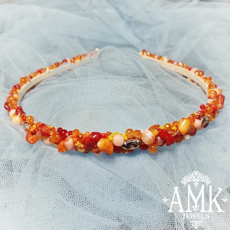Mariage - Coral headband for bridesmaid, orange rim