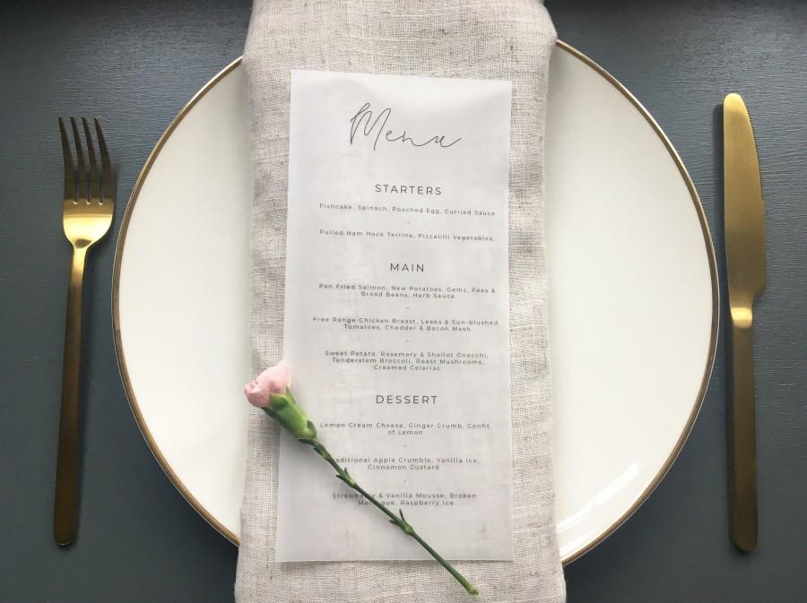 Wedding - Vellum Wedding menu.  // wedding // vellum menu // menu card // personalised