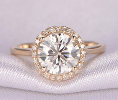 زفاف - 1.65 ct Round White moissanite halo yellow gold plated wedding ring 925 silver - Buy Best Quality Moissanite in India