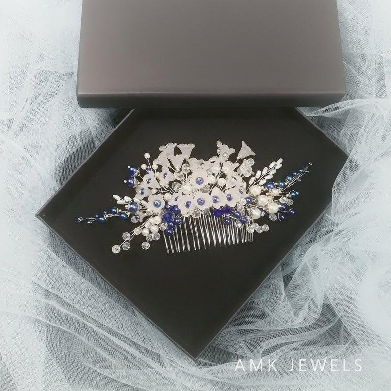 زفاف - Royal blue hair accessory for bride