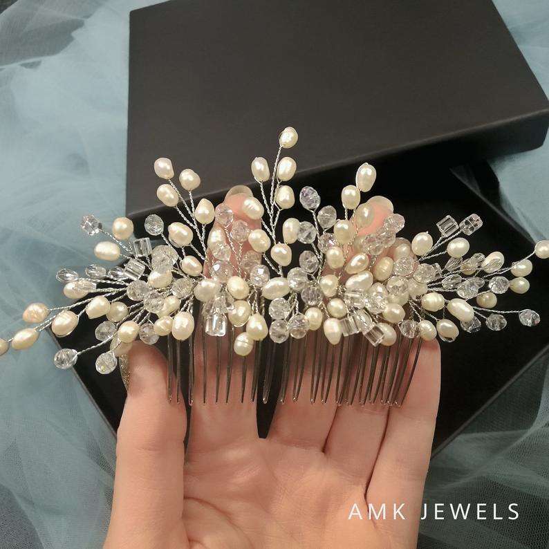 زفاف - Pearl bridal comb, pearl wedding headpiece