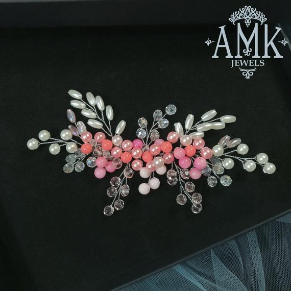 Hochzeit - Pink bridesmaid hair accessory