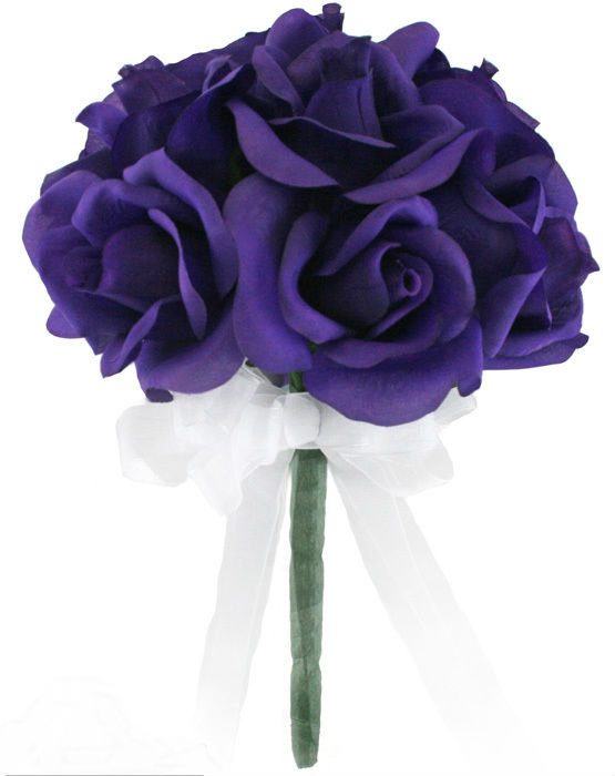 زفاف - 12 Purple Roses  - Silk Flower Bridal Bouquet - Wedding Toss - Bridesmaid Bouquet- 1 Dozen Flowers