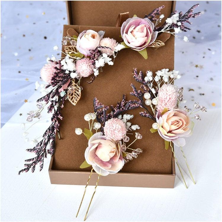 Wedding - Bridal hair accessories, dried summer flowers, real flowers, filigram florets, rose, wedding hair jewelry, bridesmaid jewelry